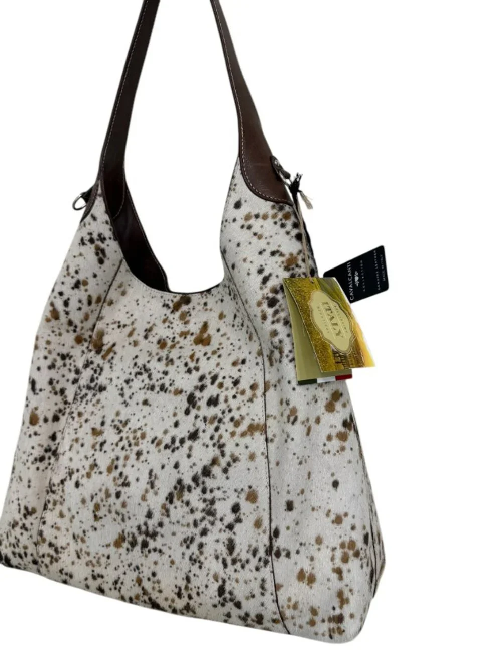Cavalcanti Italy Cowhide and Leather Large Shoulder Hobo Handbag Spotted NWT